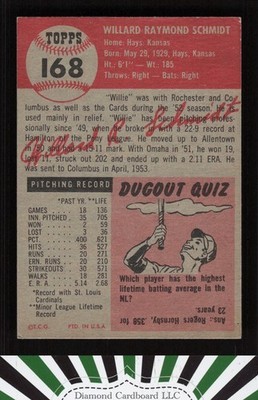 1953 Topps #168 Willard Schmidt VGEX+ [GOOD EYE APPEAL] g, back