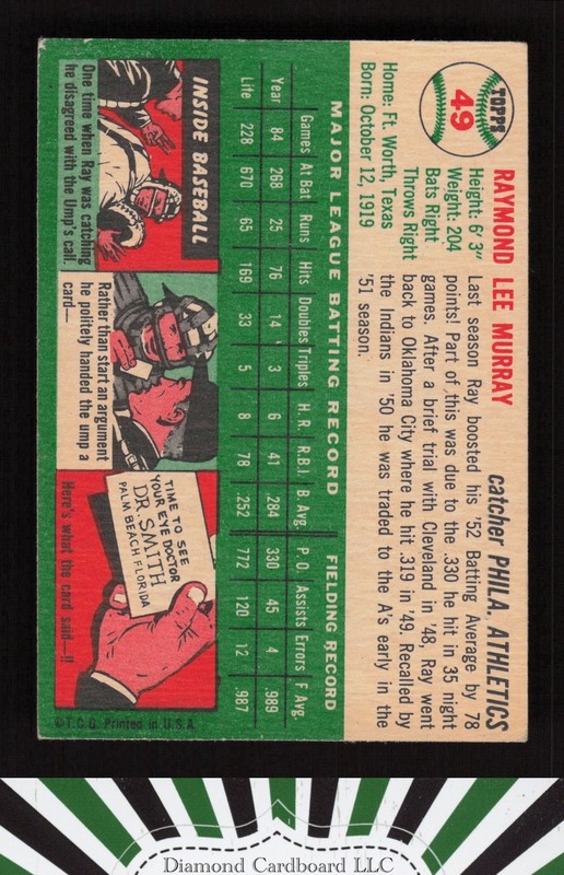 1954 Topps #49 Ray Murray VGEX+ c, back