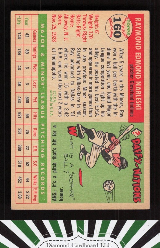 1955 Topps #160 Ray Narleski VG+ [NICELY CENTERED] h, back