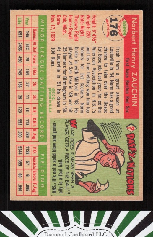 1955 Topps #176 Norm Zauchin EXMT g, back