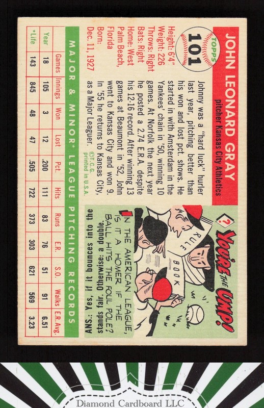 1955 Topps #101 Johnny Gray VGEX+ v, back