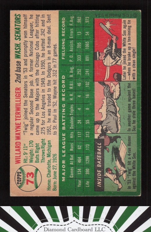 1954 Topps #73 Wayne Terwilliger VGEX g, back