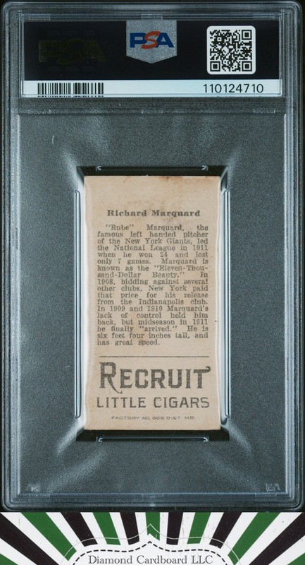 1912 T207 Brown Background # Richard Marquard PSA 3, back