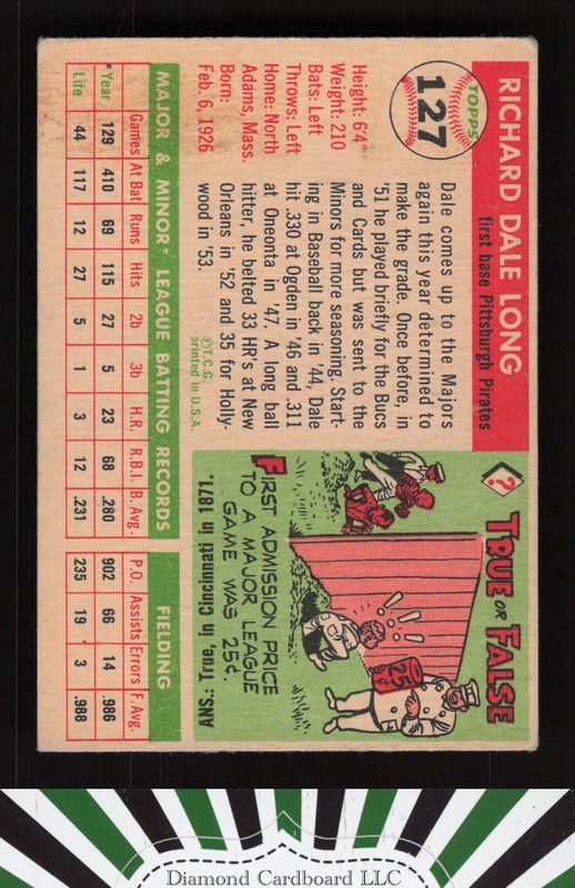 1955 Topps #127 Dale Long VGEX g, back