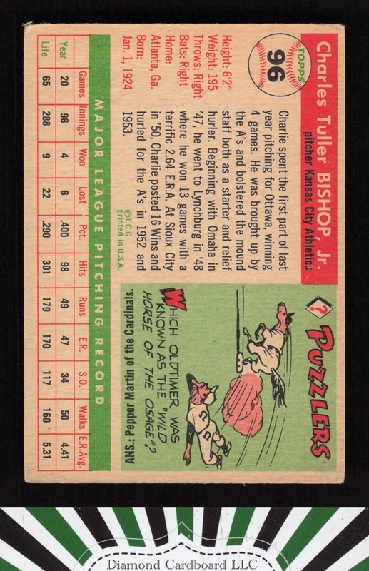 1955 Topps #96 Charlie Bishop VG+ [CENTERED] f, back