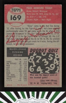 1953 Topps #169 Dizzy Trout VGEX+ a, back