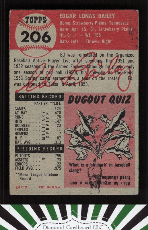 1953 Topps #206 Ed Bailey VG+ c, back