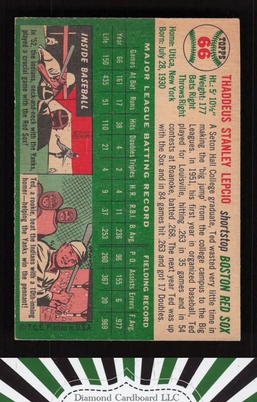 1954 Topps #66 Ted Lepcio VGEX+ n, back