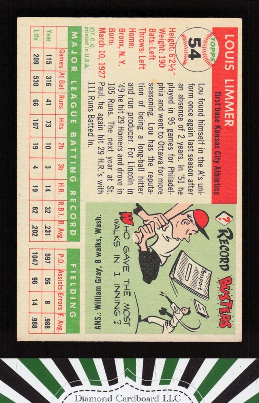 1955 Topps #54 Lou Limmer EX i, back