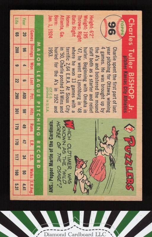 1955 Topps #96 Charlie Bishop VGEX l, back