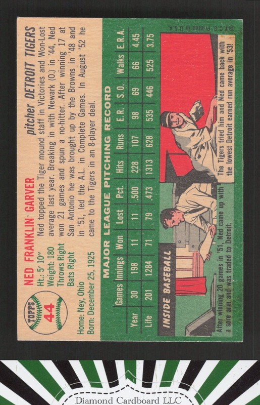 1954 Topps #44 Ned Garver EXMT+ c, back