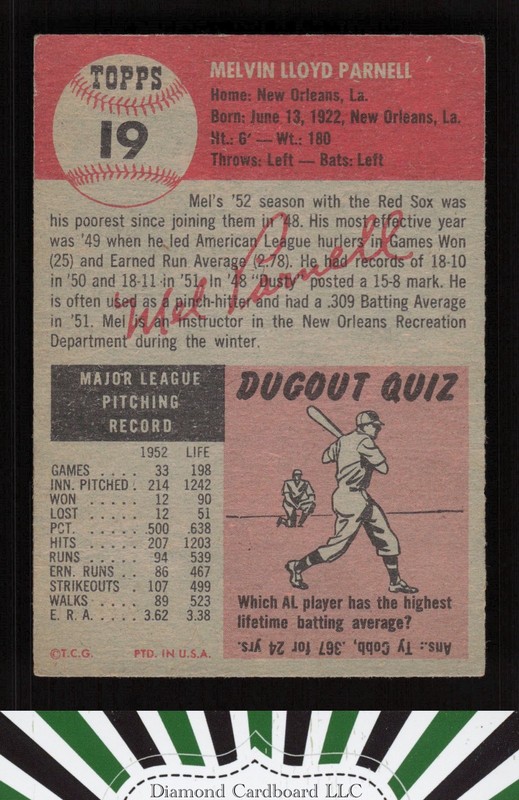 1953 Topps #19 Mel Parnell VGEX b, back