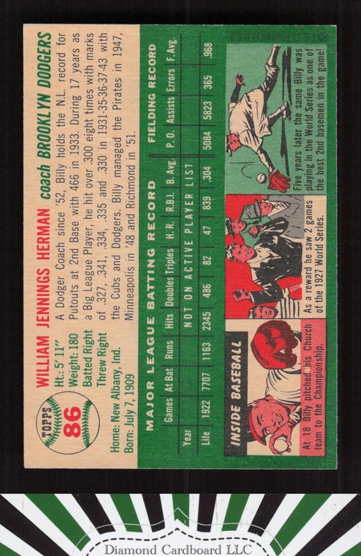 1954 Topps #86 Billy Herman NM m, back