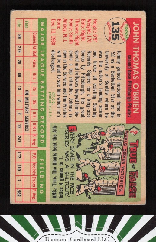 1955 Topps #135 Johnny O'Brien VG c, back