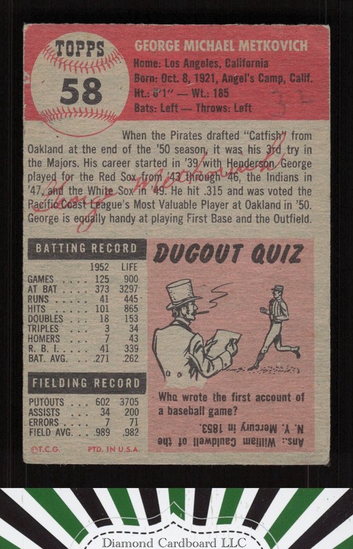 1953 Topps #58 George Metkovich VG c, back