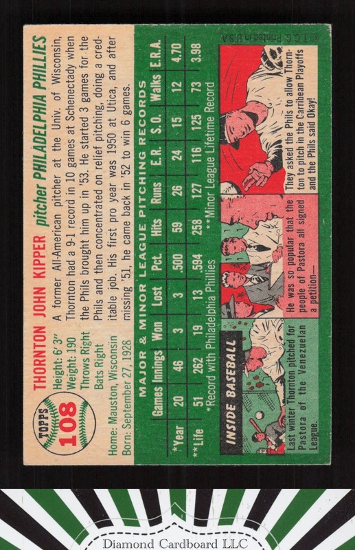 1954 Topps #108 Thornton Kipper EX+ m, back
