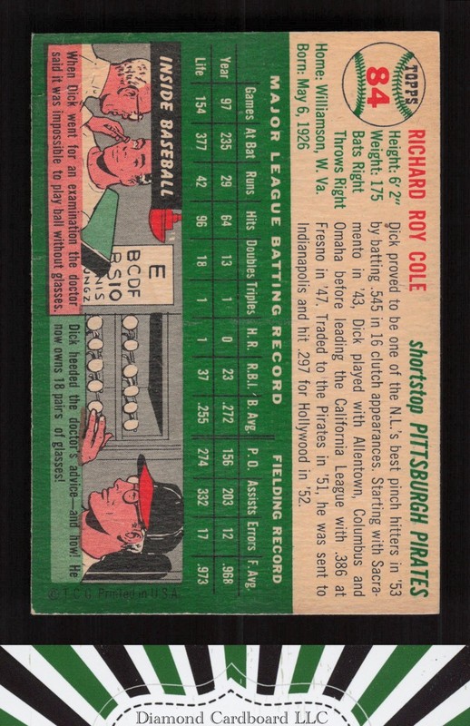 1954 Topps #84 Dick Cole VG (ST) e, back
