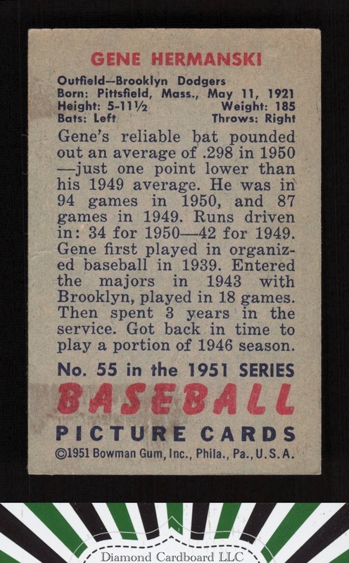 1951 Bowman #55 Gene Hermanski VGEX, back