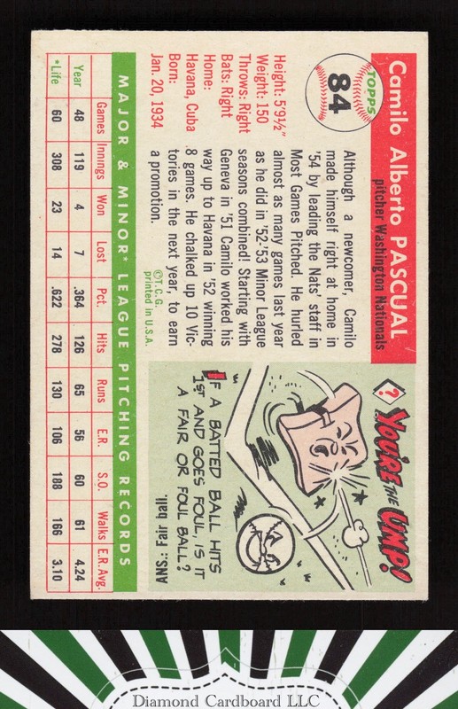 1955 Topps #84 Camilo Pascual EX n, back