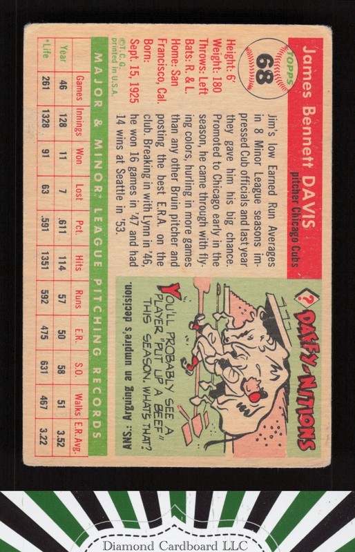 1955 Topps #68 Jim Davis GD+ e, back