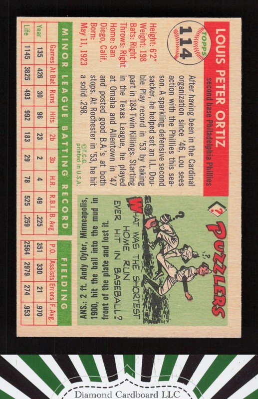 1955 Topps #114 Lou Ortiz EXMT h, back