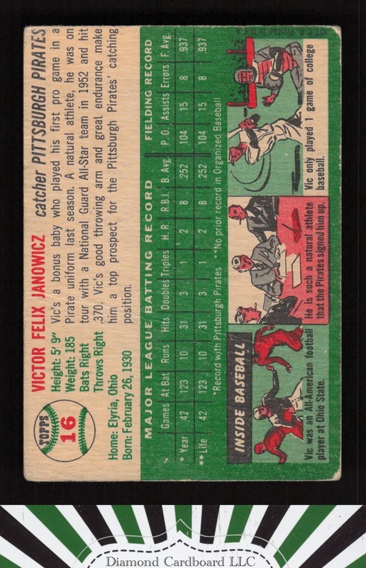 1954 Topps #16 Vic Janowicz VGEX g, back
