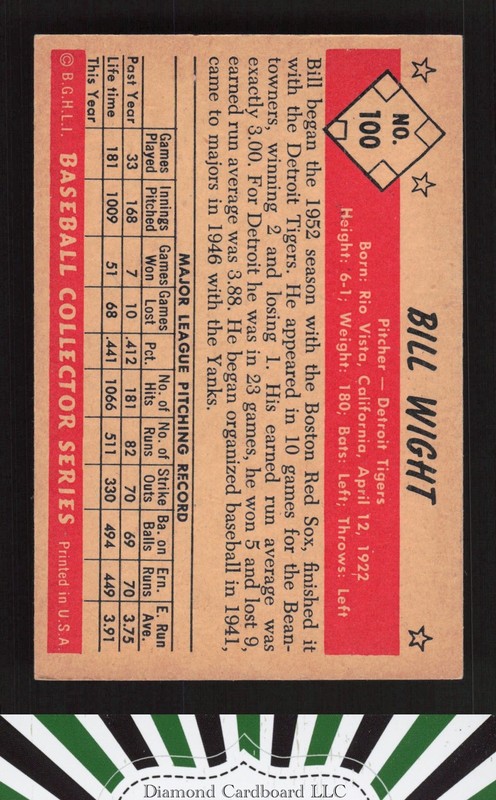 1953 Bowman Color #100 Bill Wight VGEX b, back