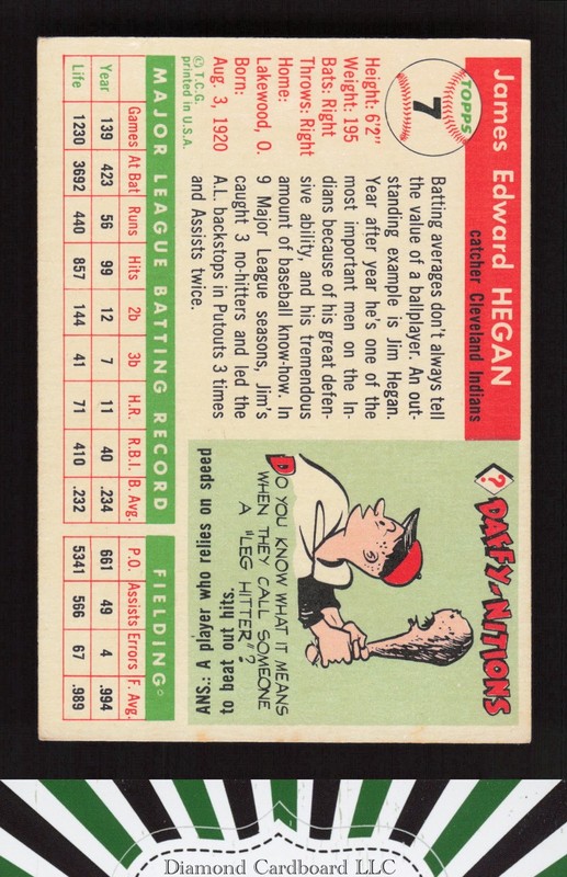 1955 Topps #7 Jim Hegan EX l, back