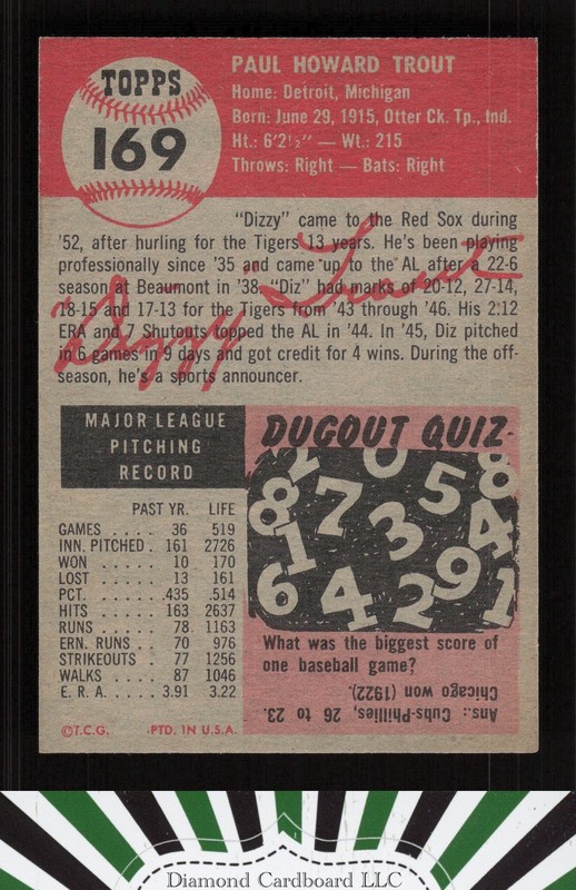 1953 Topps #169 Dizzy Trout NM i, back