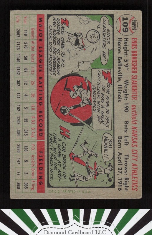 1956 Topps #109 Enos Slaughter VG+ s, back