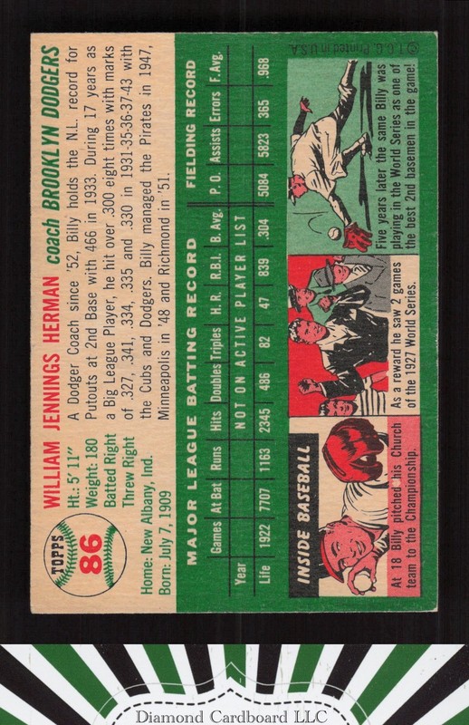 1954 Topps #86 Billy Herman EXMT n, back