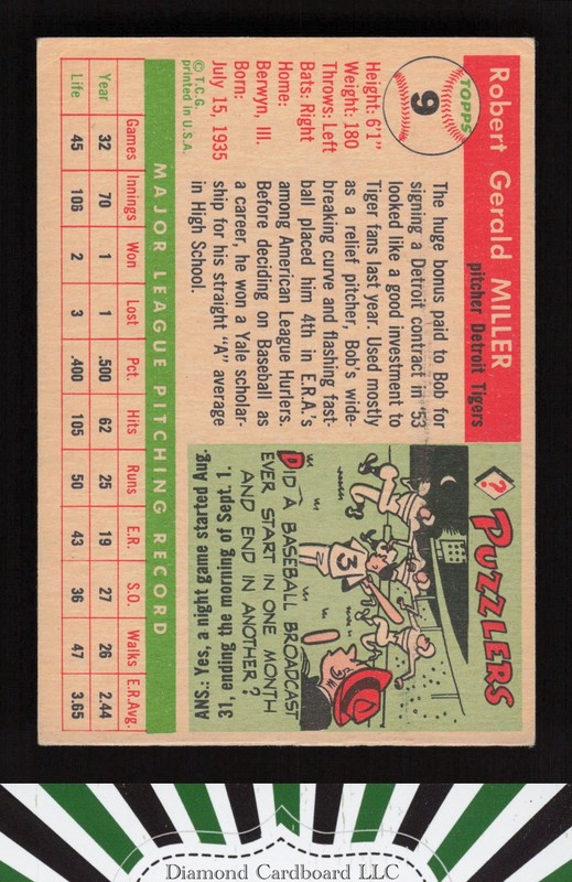 1955 Topps #9 Bob Miller VG c, back
