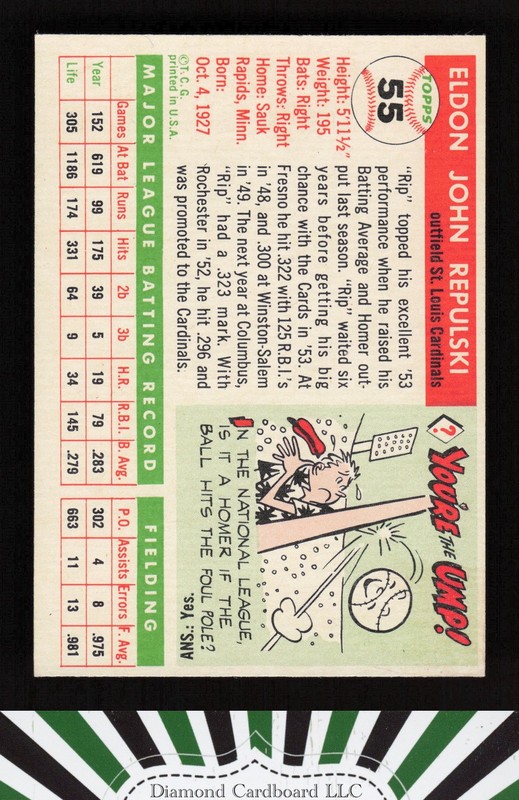 1955 Topps #55 Rip Repulski EXMT a, back