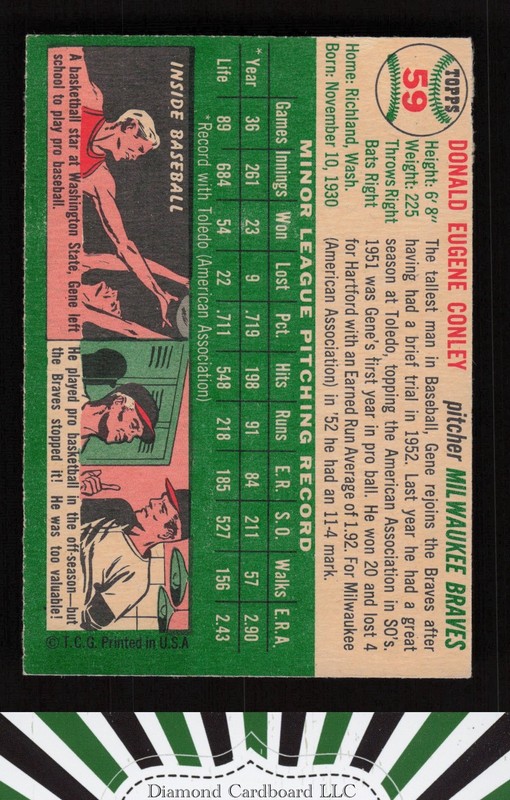 1954 Topps #59 Gene Conley EX h, back