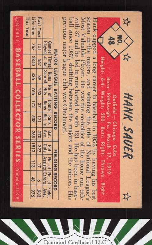 1953 Bowman Color #48 Hank Sauer VG+ b, back