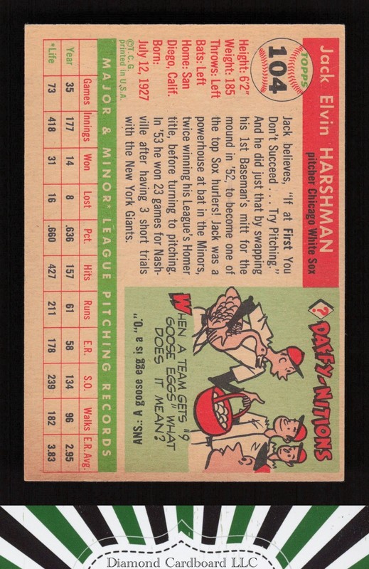 1955 Topps #104 Jack Harshman VGEX+ i, back