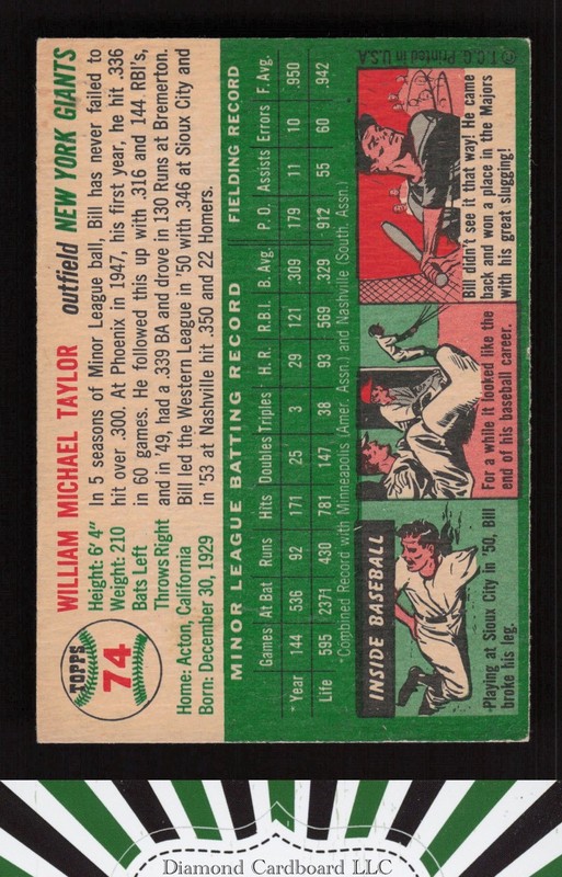 1954 Topps #74 Bill Taylor VGEX+ p, back