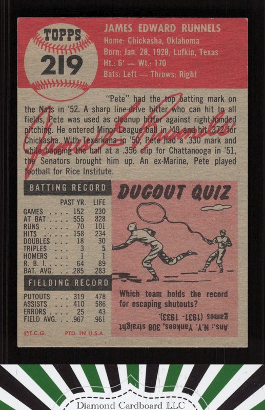 1953 Topps #219 Pete Runnels EXMT+ j, back