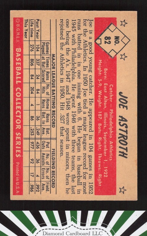 1953 Bowman Color #82 Joe Astroth EX a, back
