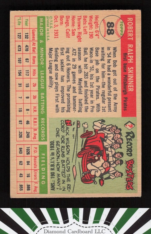 1955 Topps #88 Bob Skinner VGEX g, back