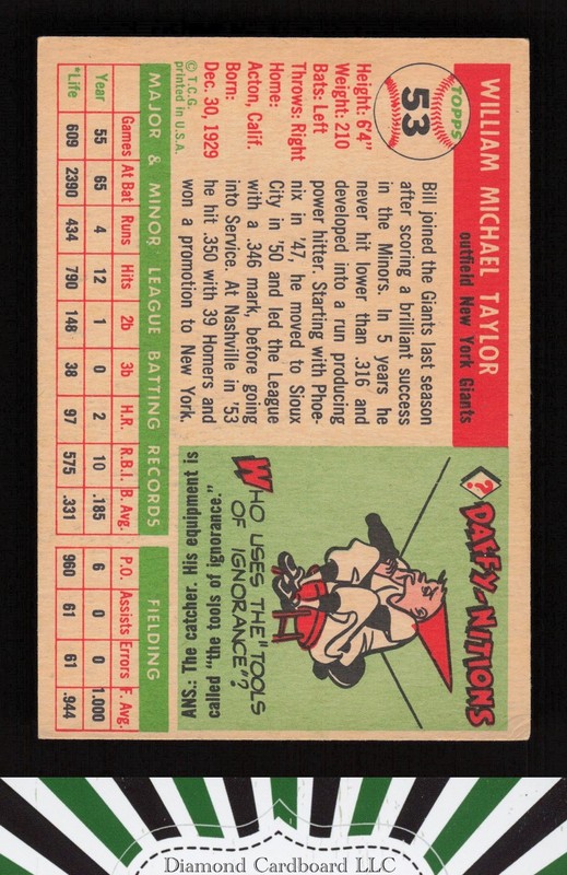 1955 Topps #53 Bill Taylor VGEX c, back