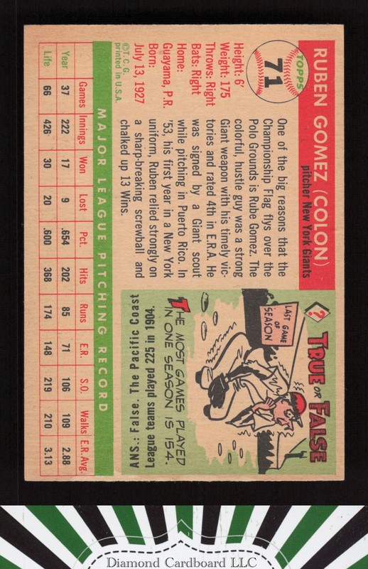 1955 Topps #71 Ruben Gomez VG [GOOD EYE APPEAL] c, back