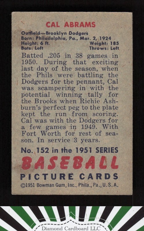 1951 Bowman #152 Cal Abrams VGEX, back