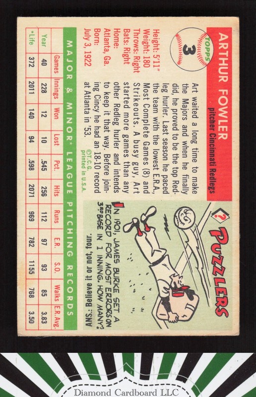 1955 Topps #3 Art Fowler VG+ k, back