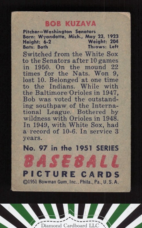 1951 Bowman #97 Bob Kuzava GD+, back