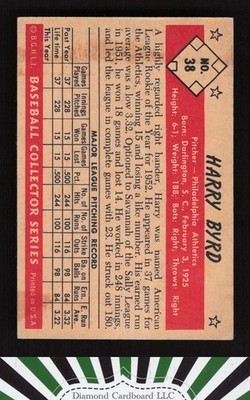 1953 Bowman Color #38 Harry Byrd GD+ a, back