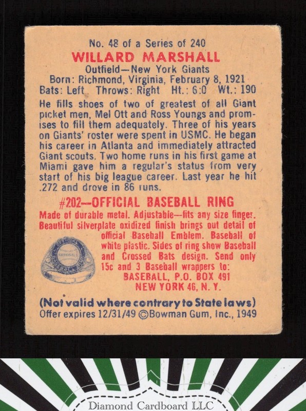 1949 Bowman #48 Willard Marshall VG [CENTERED] c, back