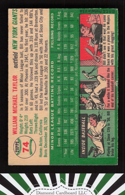 1954 Topps #74 Bill Taylor GD+ o, back