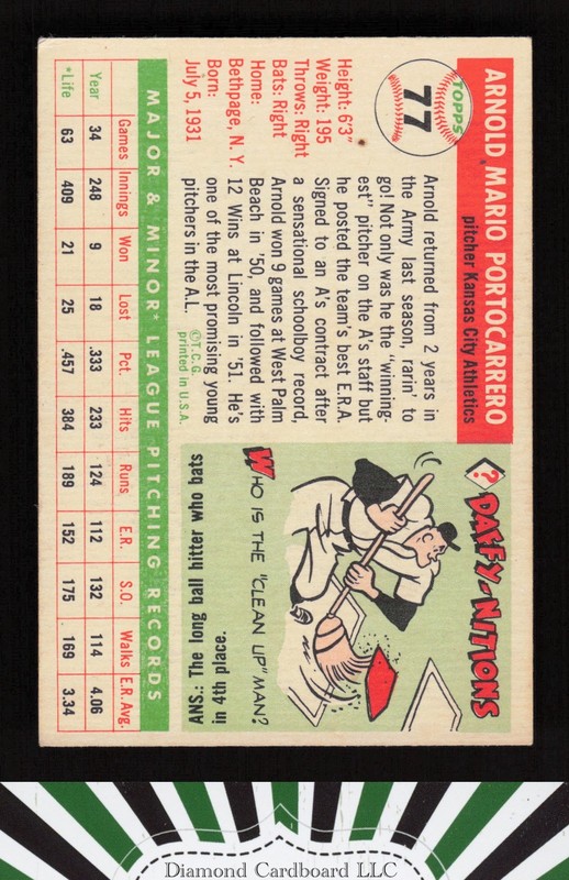 1955 Topps #77 Arnold Portocarrero EX k, back