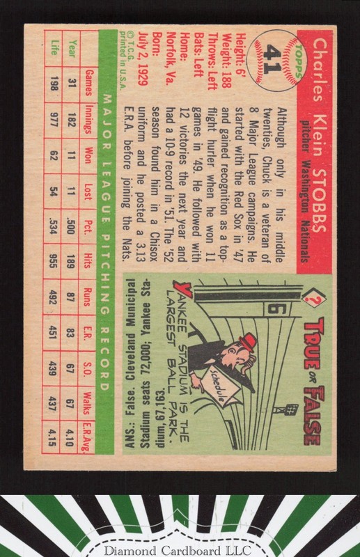 1955 Topps #41 Chuck Stobbs EX l, back